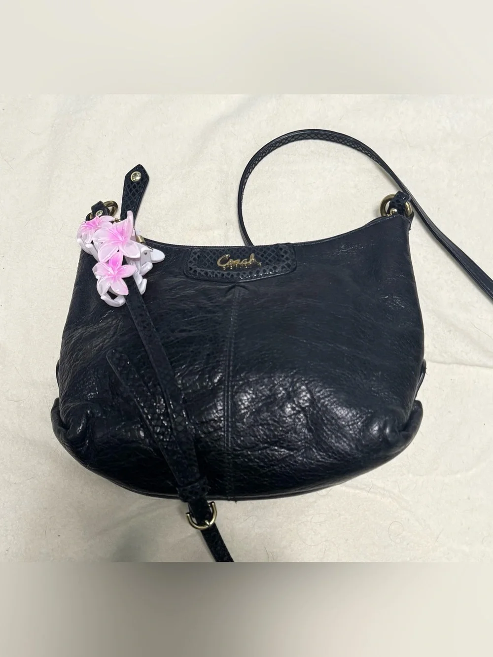 Coach Ashley Black Leather Crossbody Bag Snakeskin Embossed Accent Gold Hardware